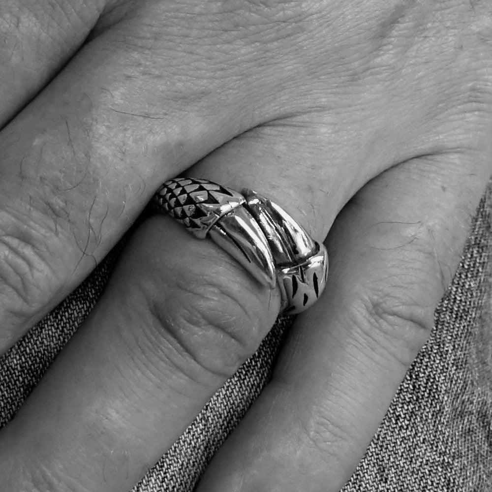 Excellent crafted Men's Medieval Ring Dragon Claw - Mirror Polished Sterling Silver - BikeRing4u