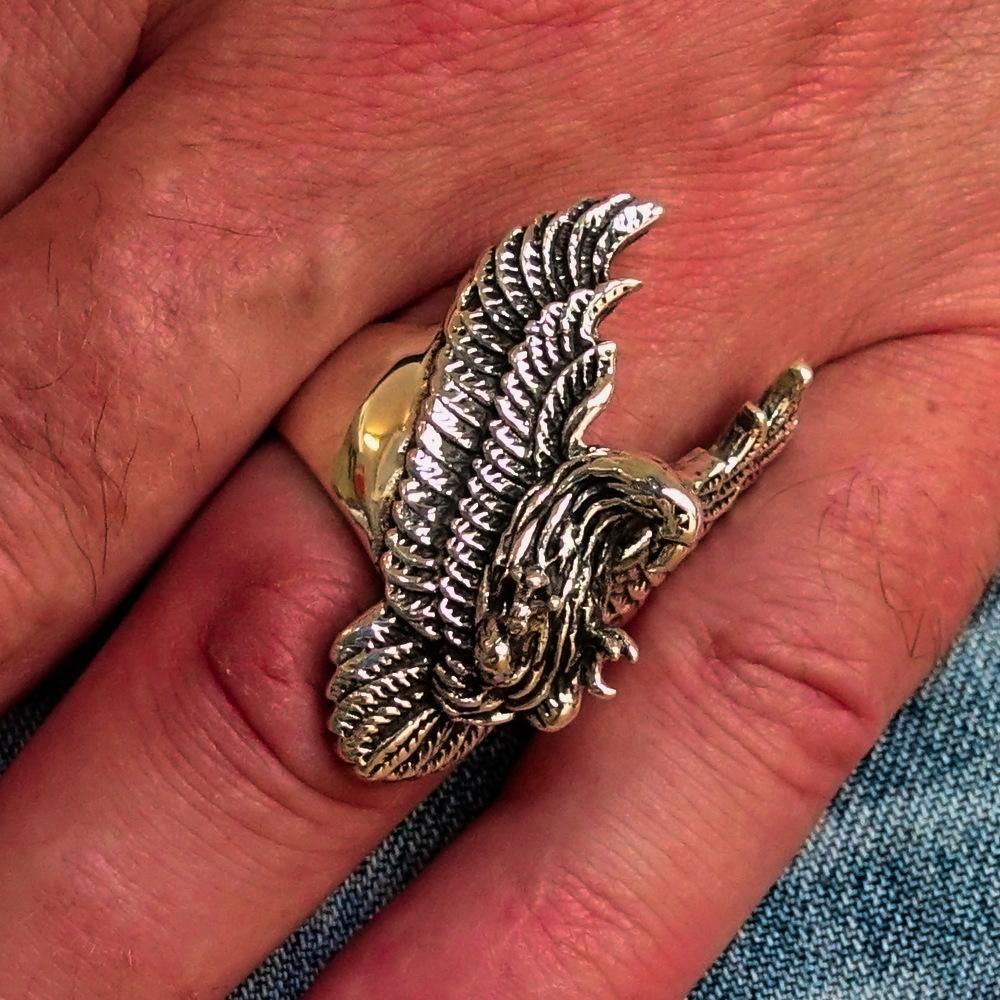 Excellent crafted Men's Eagle Ring spread Wings Sterling Silver 925 - BikeRing4u