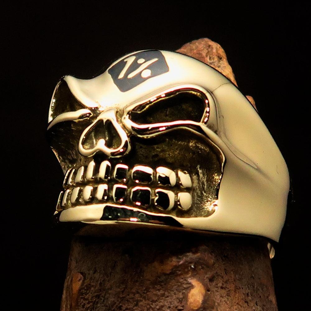 Nicely Crafted Men's Outlaw Black 1% er Gnome Skull Ring - Solid Brass - BikeRing4u