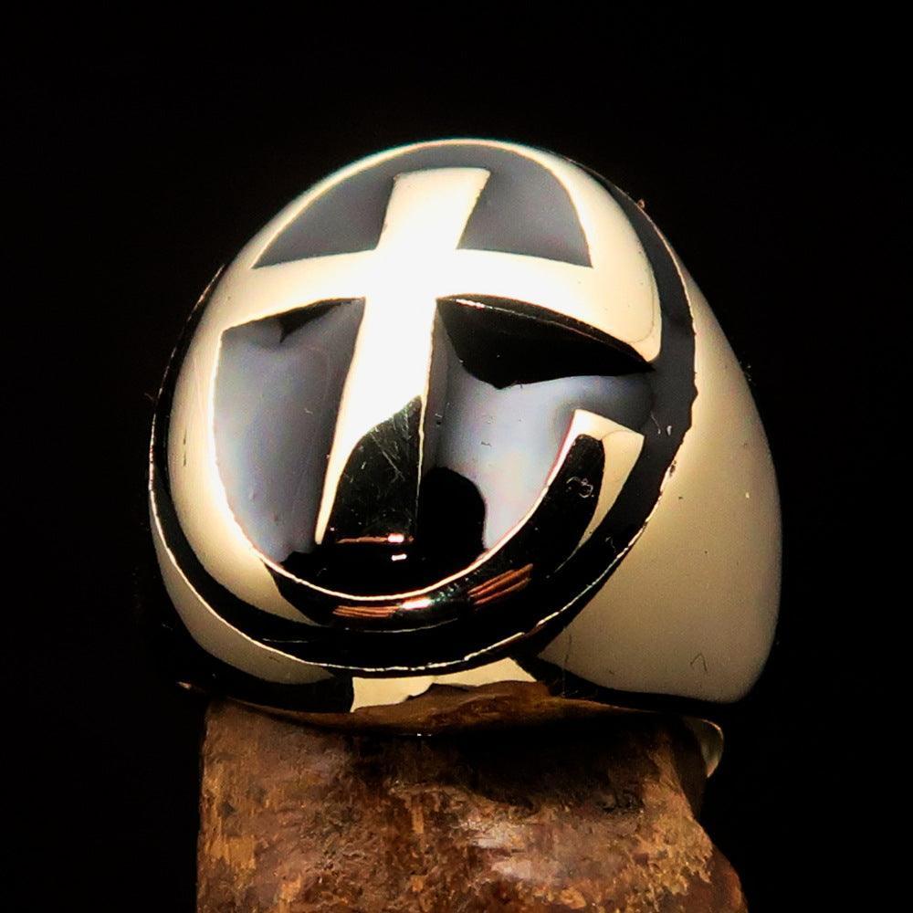 Excellent crafted Men's Ring modern black Christian Cross - Solid Brass - BikeRing4u
