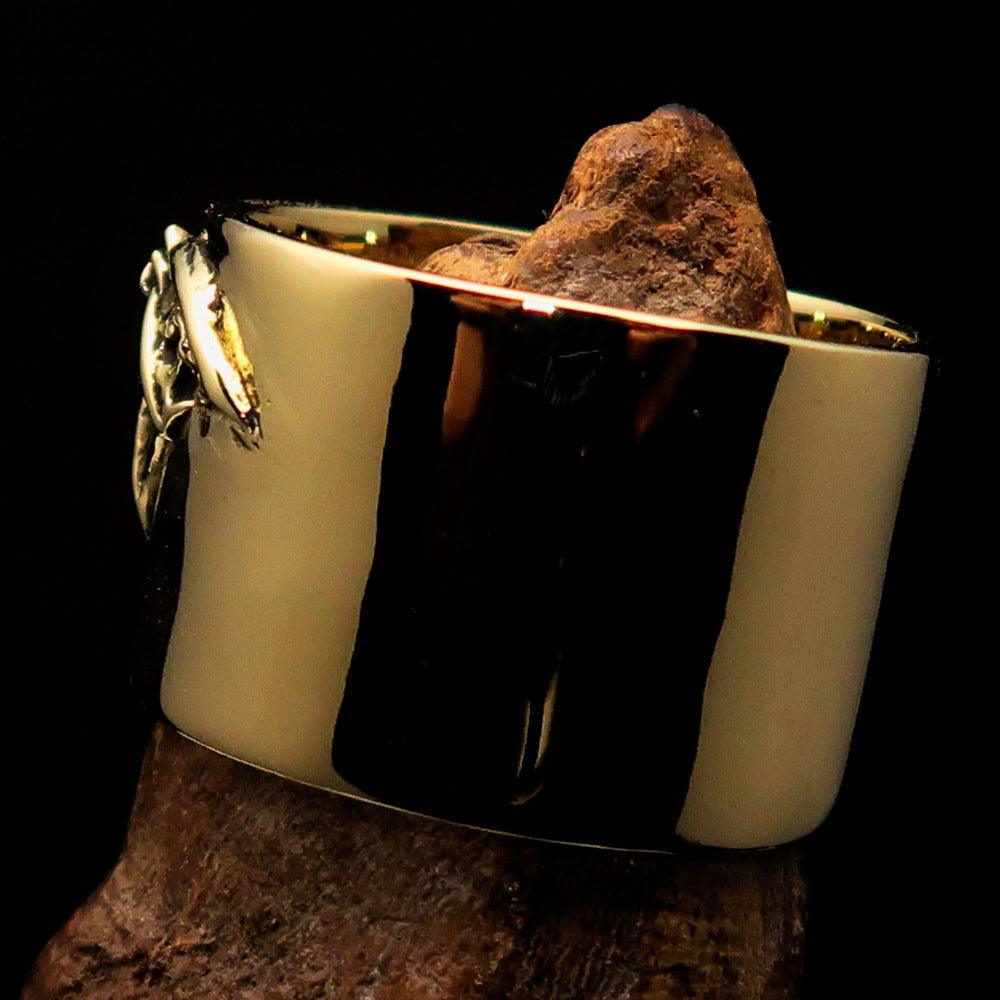 Excellent crafted winged Bat Skull Ring - antiqued Brass - BikeRing4u