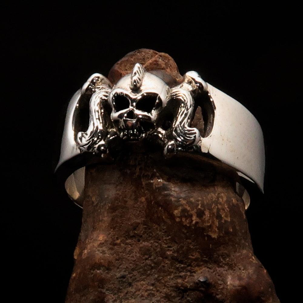 Excellent crafted Pony Tail Girly Skull Ring - antiqued Sterling Silver - BikeRing4u