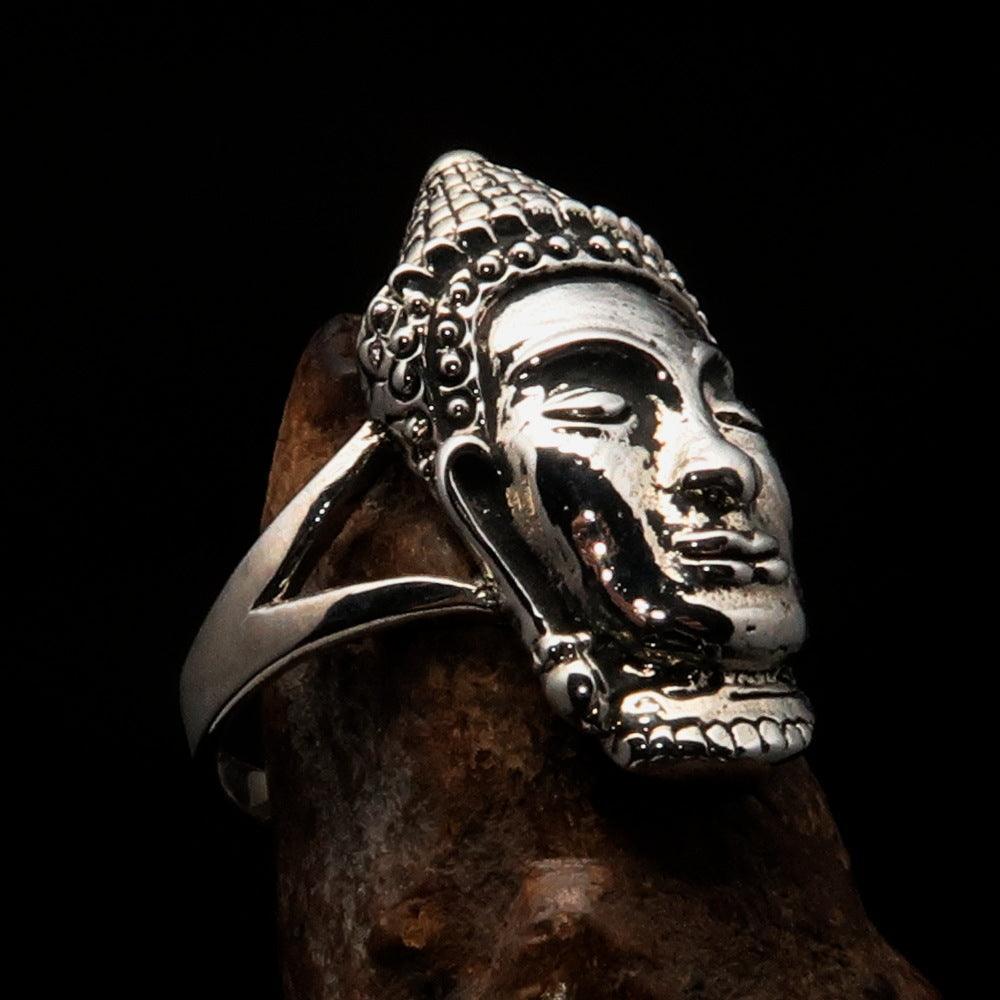 Excellent crafted Sterling Silver Buddha Ring ancient Phra Phrom Cambodia - BikeRing4u