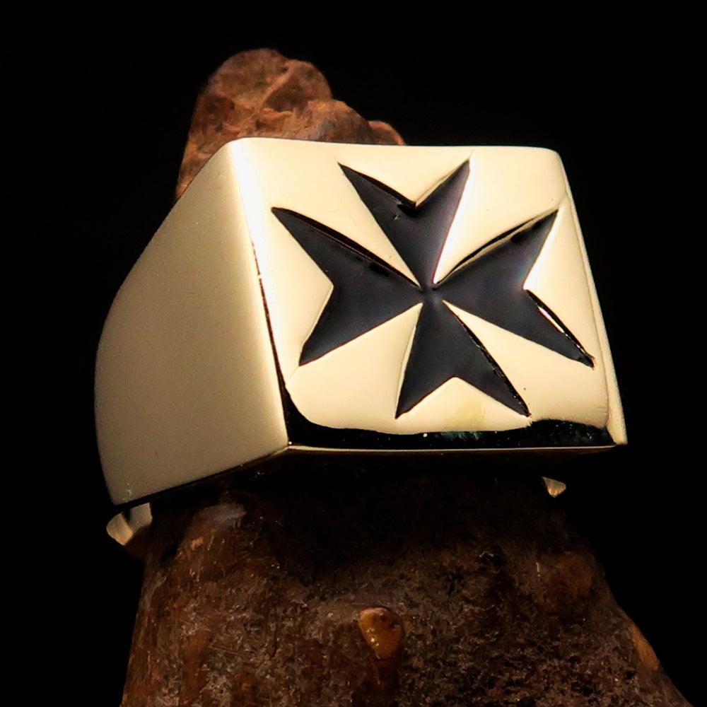 Nicely crafted Men's Knight Ring black Maltese Cross - Solid Brass - BikeRing4u