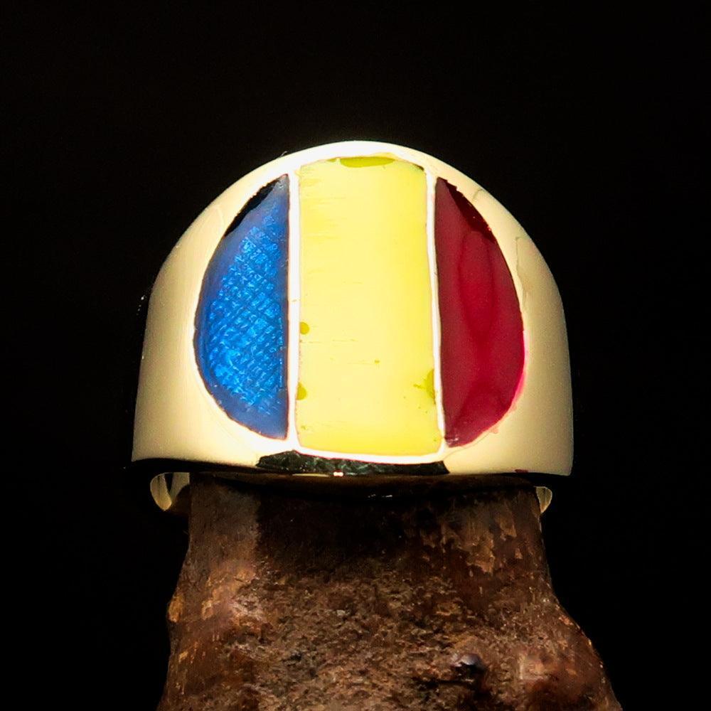 Perfectly crafted Men's National Flag Ring Romania - solid Brass - BikeRing4u