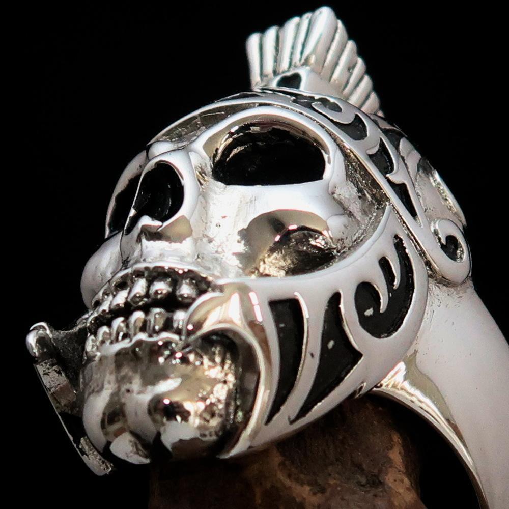 Excellent crafted Men's Skull Biker Ring Roman Centurion - Sterling Silver - BikeRing4u