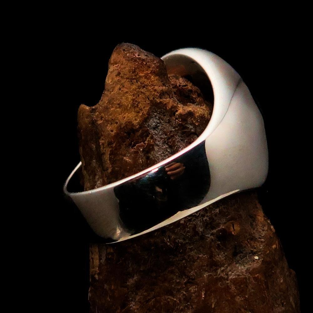 Excellent crafted Men's Hebrew Ring oval Black Star of David - Sterling Silver - BikeRing4u
