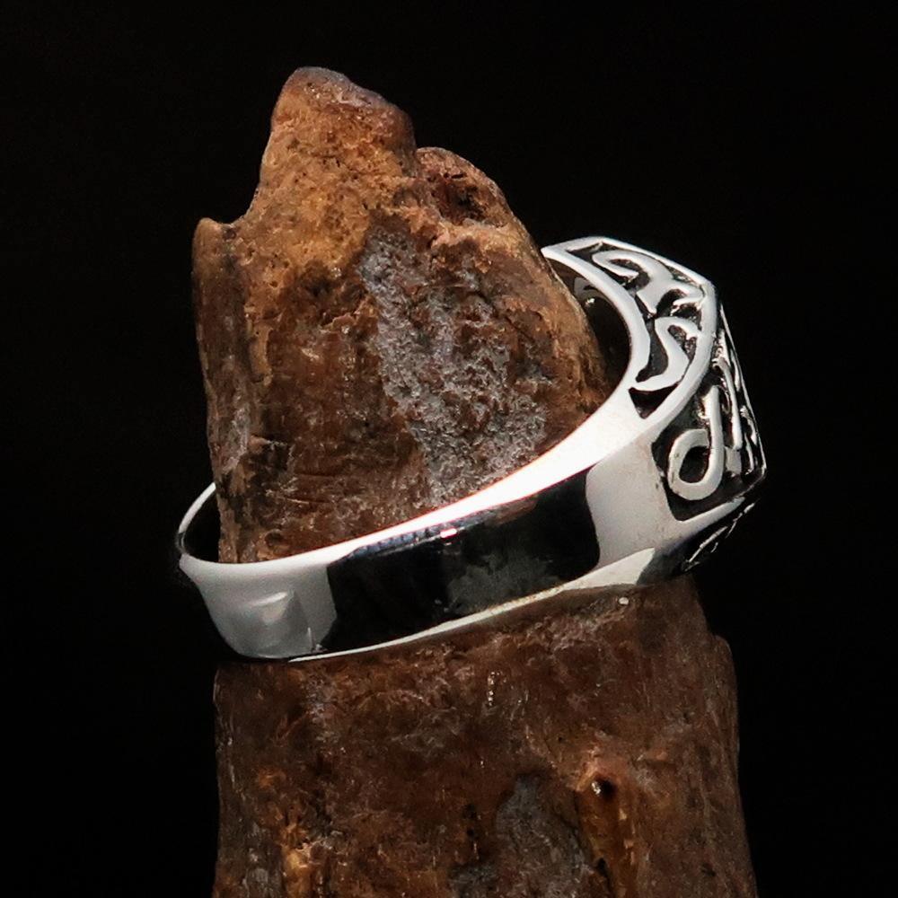 Excellent crafted Men's Signet Ring Oriental Cross Sterling Silver 925 - BikeRing4u
