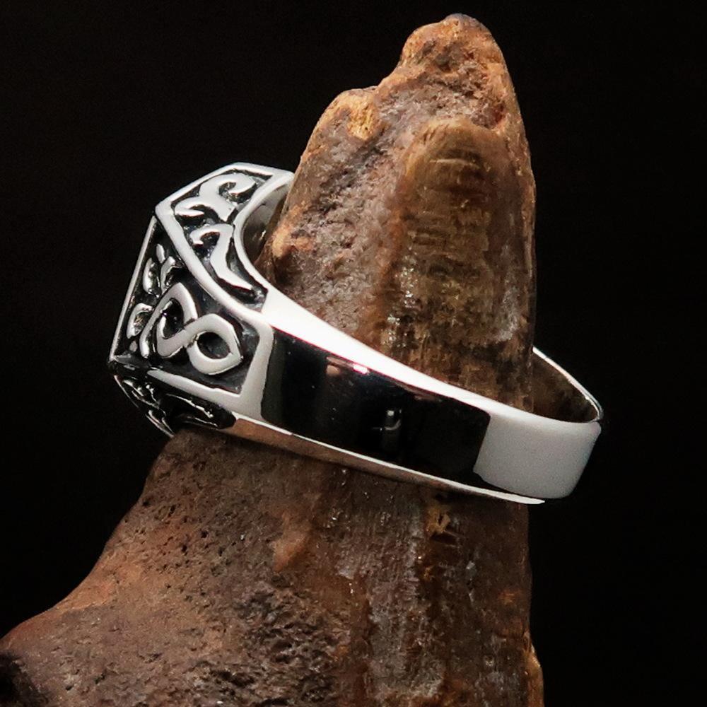 Excellent crafted Men's Signet Ring Oriental Cross Sterling Silver 925 - BikeRing4u