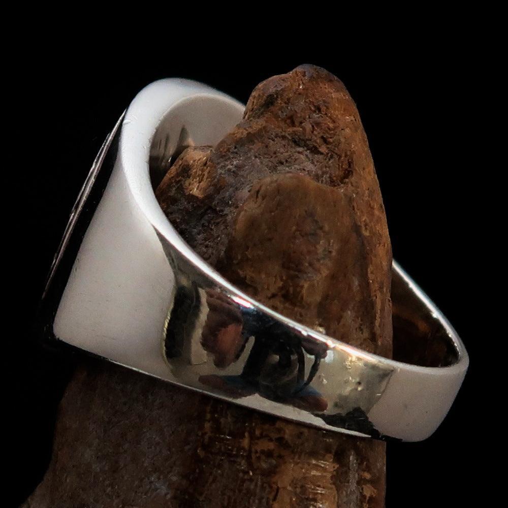 Excellent crafted ancient red Celtic Birgit's Cross Men's Ring - Sterling Silver - BikeRing4u
