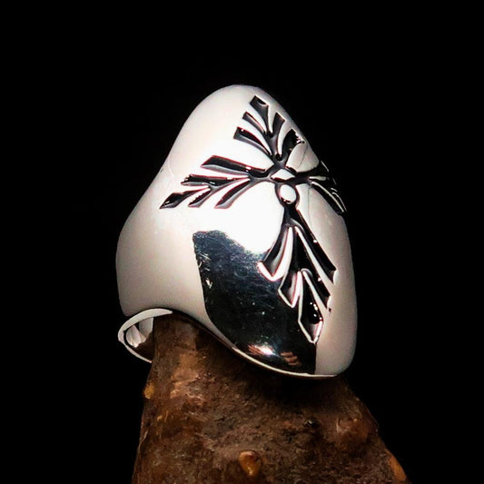 Perfectly crafted Men's Saint Lorenz Cross Ring black - Sterling Silver - BikeRing4u