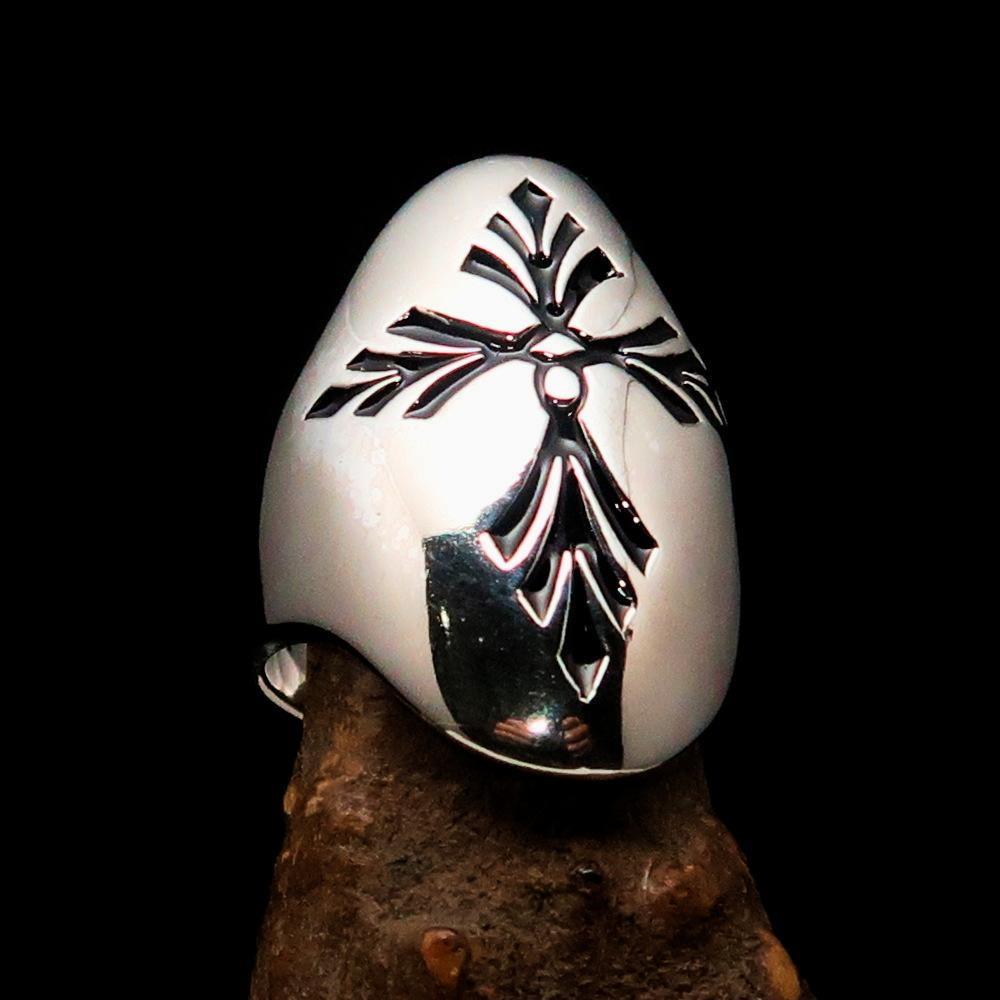 Perfectly crafted Men's Saint Lorenz Cross Ring black - Sterling Silver - BikeRing4u