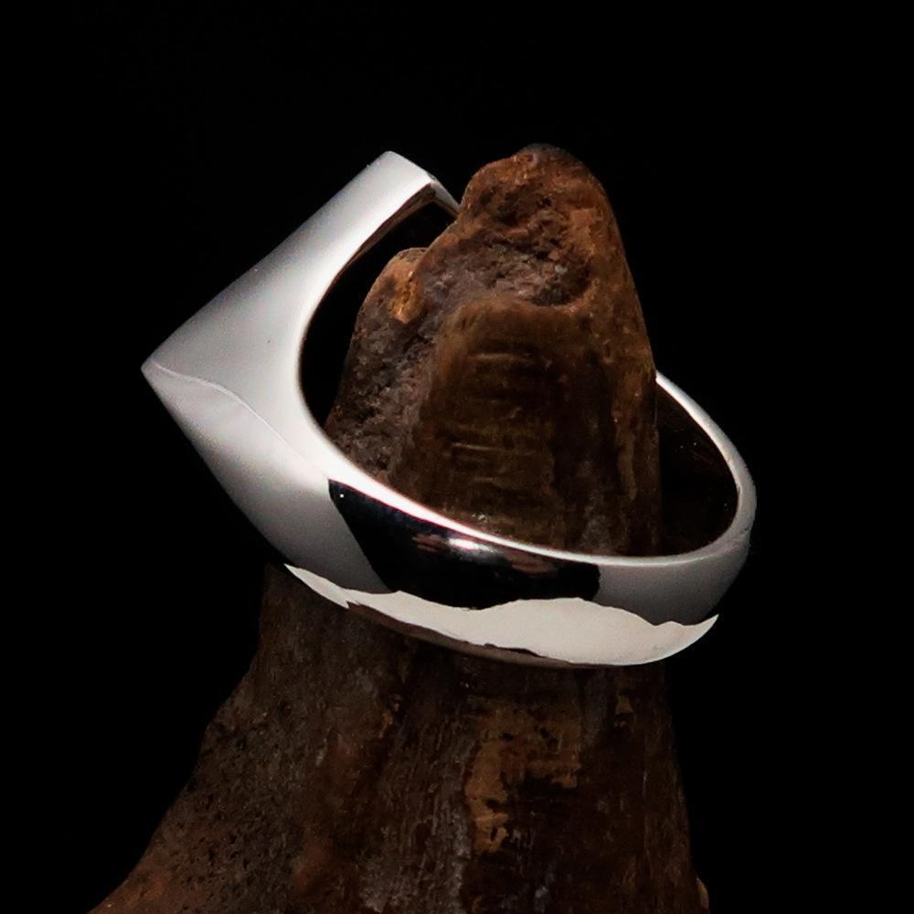 Excellent crafted Men's Black Fleur de Lis Cross Ring - Sterling Silver - BikeRing4u