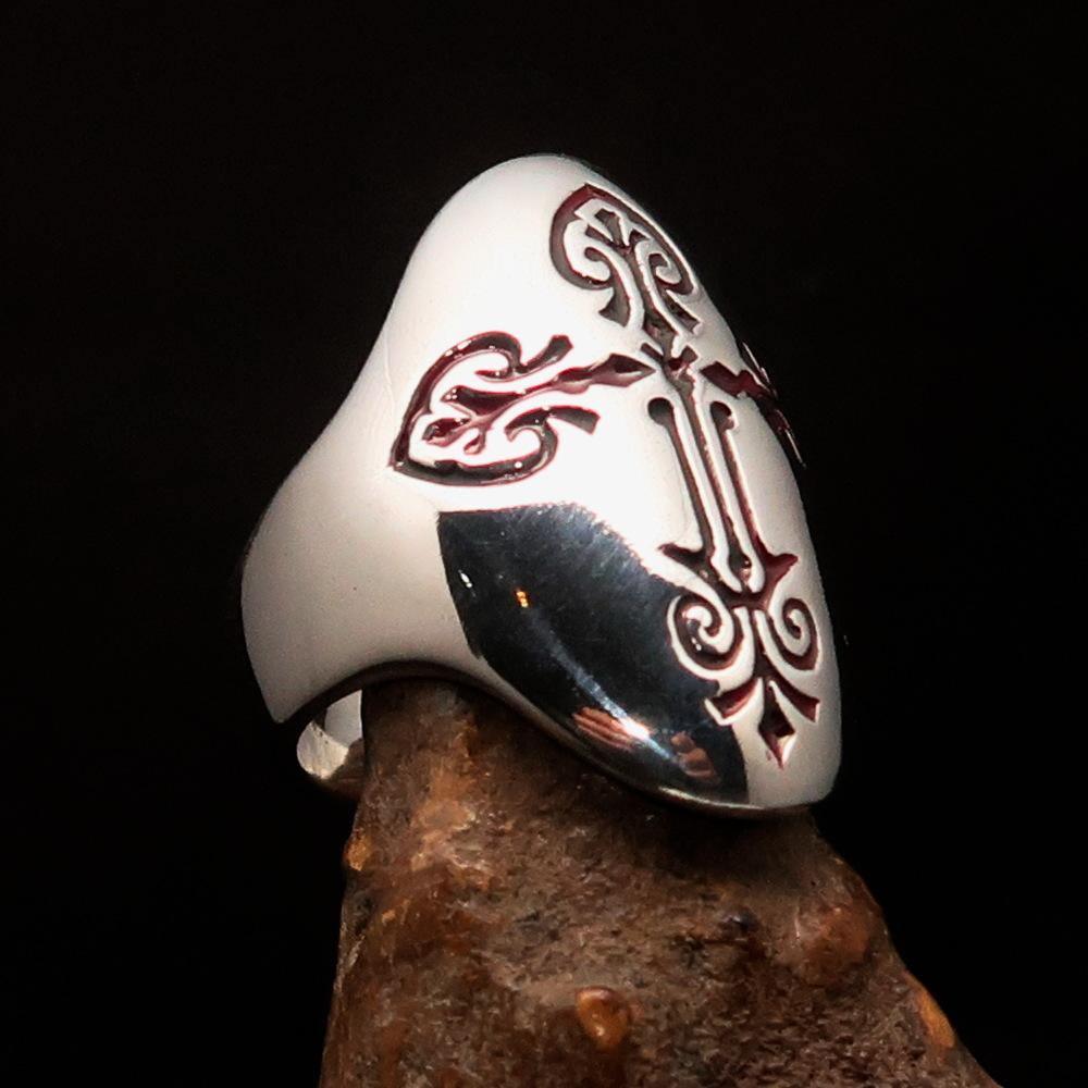 Perfectly crafted Men's Coptic Cross Ring red - Sterling Silver - BikeRing4u