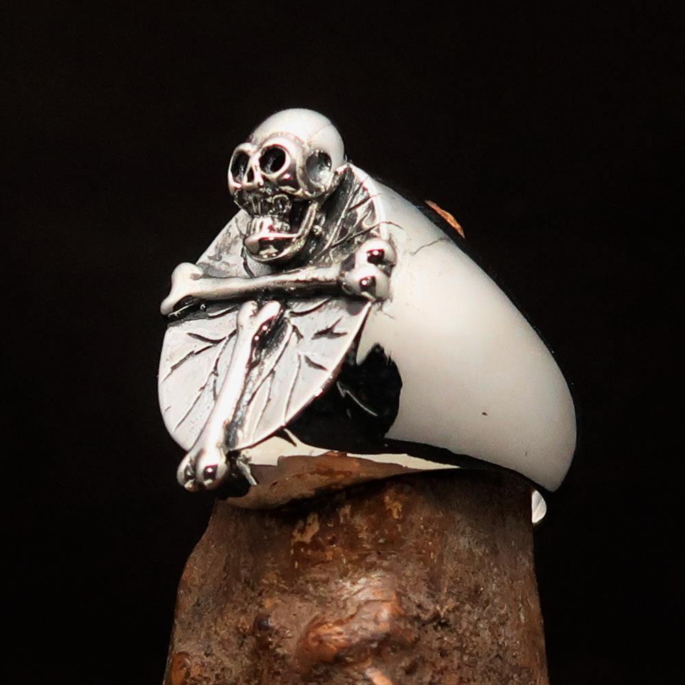Excellent crafted Men's Sterling Silver Ring Bone Cross R.I.P Skull - BikeRing4u