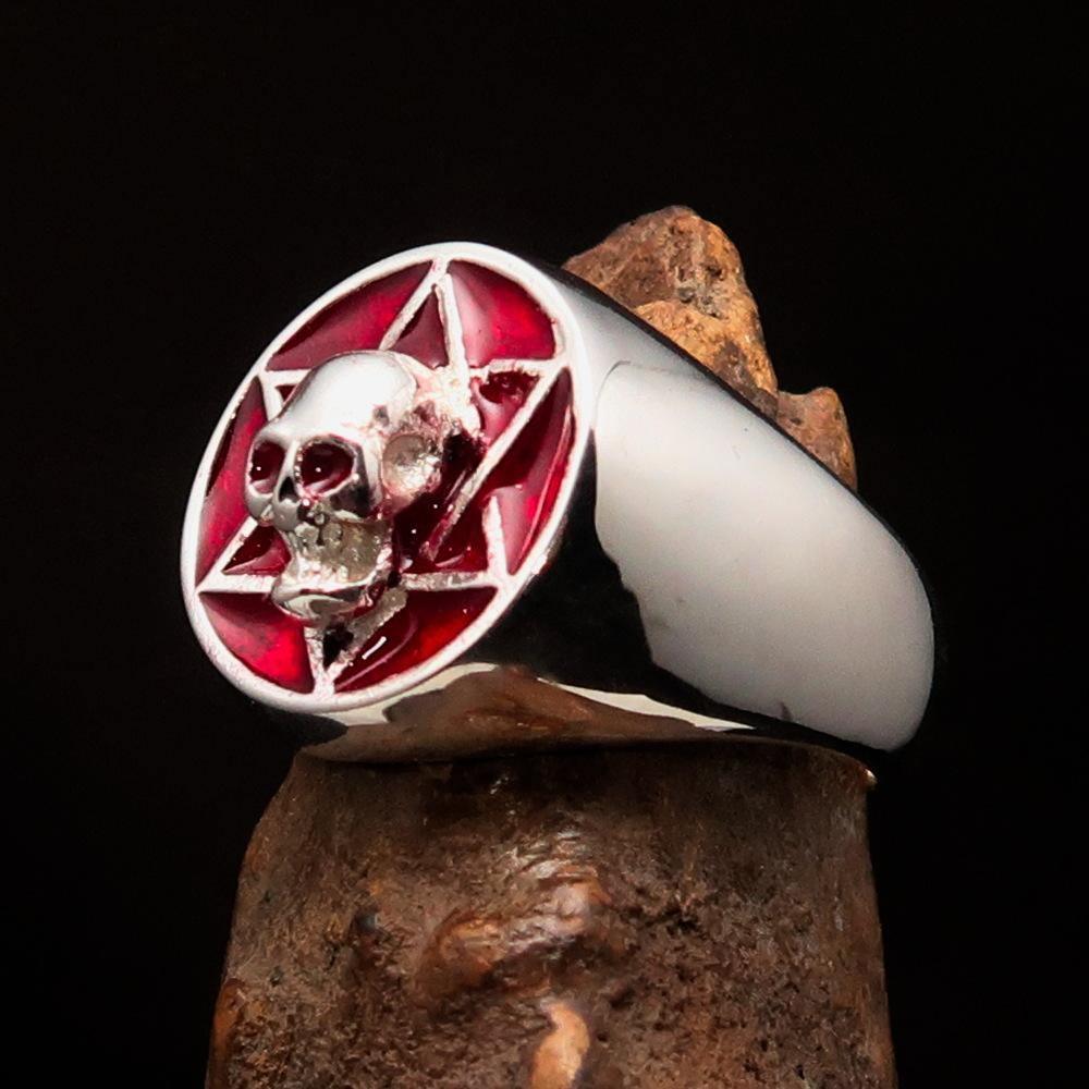 Excellent crafted Men's Biker Ring Red Hebrew Skull - Sterling Silver 925 - BikeRing4u