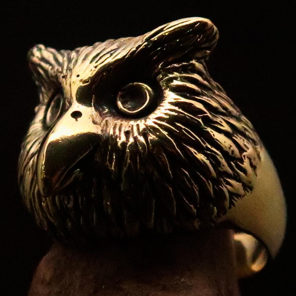 Excellent crafted Men's Brass Night Bird Ring Owl Head - BikeRing4u