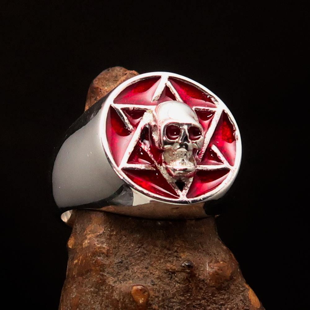 Excellent crafted Men's Biker Ring Red Hebrew Skull - Sterling Silver 925 - BikeRing4u