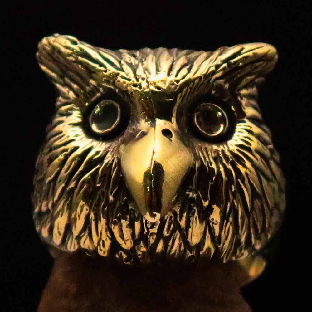 Excellent crafted Men's Brass Night Bird Ring Owl Head - BikeRing4u