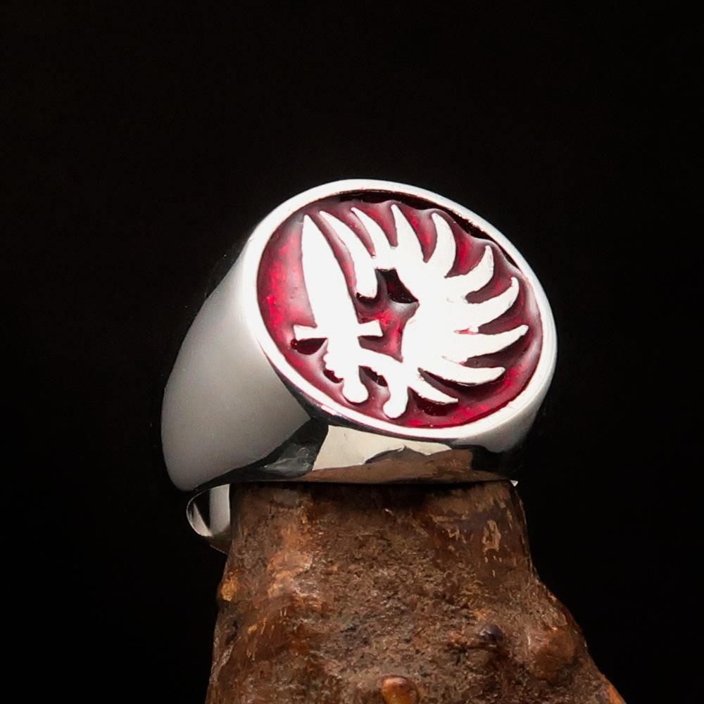 Excellent crafted Men's French Foreign Legion Ring red - Sterling Silver - BikeRing4u
