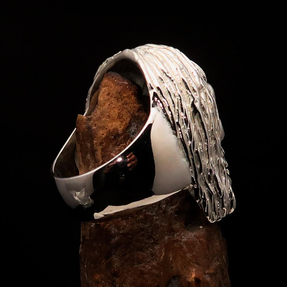 Excellent crafted Men's Mirror Polished Sterling Silver Hippie Skull Ring - BikeRing4u