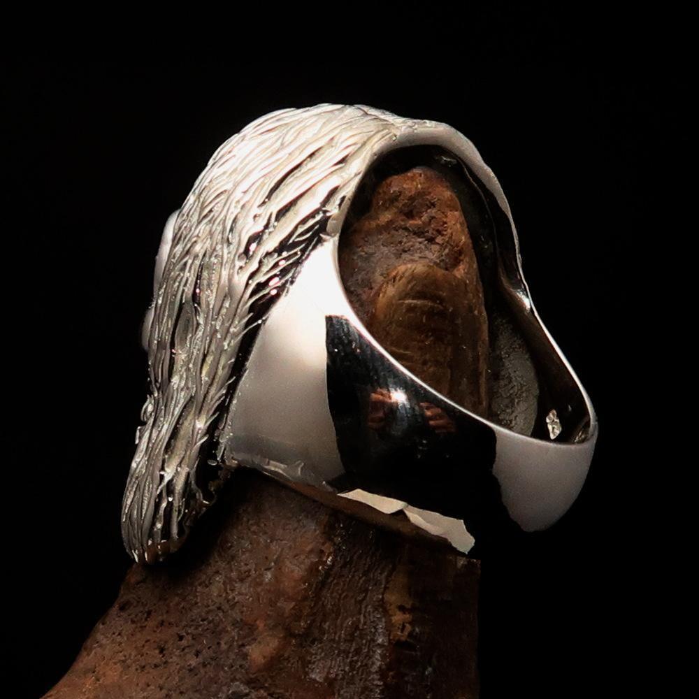 Excellent crafted Men's Mirror Polished Sterling Silver Hippie Skull Ring - BikeRing4u