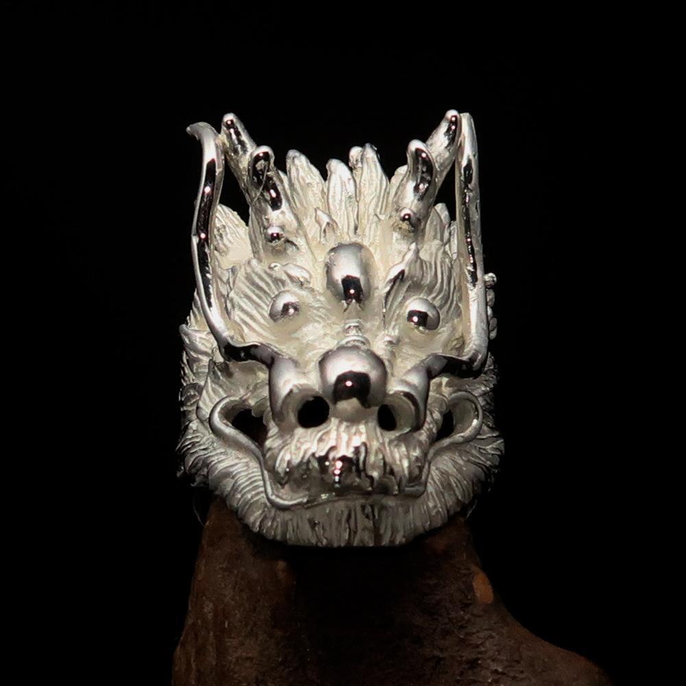 Excellent crafted shiny Men's Animal Ring Male Dragon - Sterling Silver - BikeRing4u
