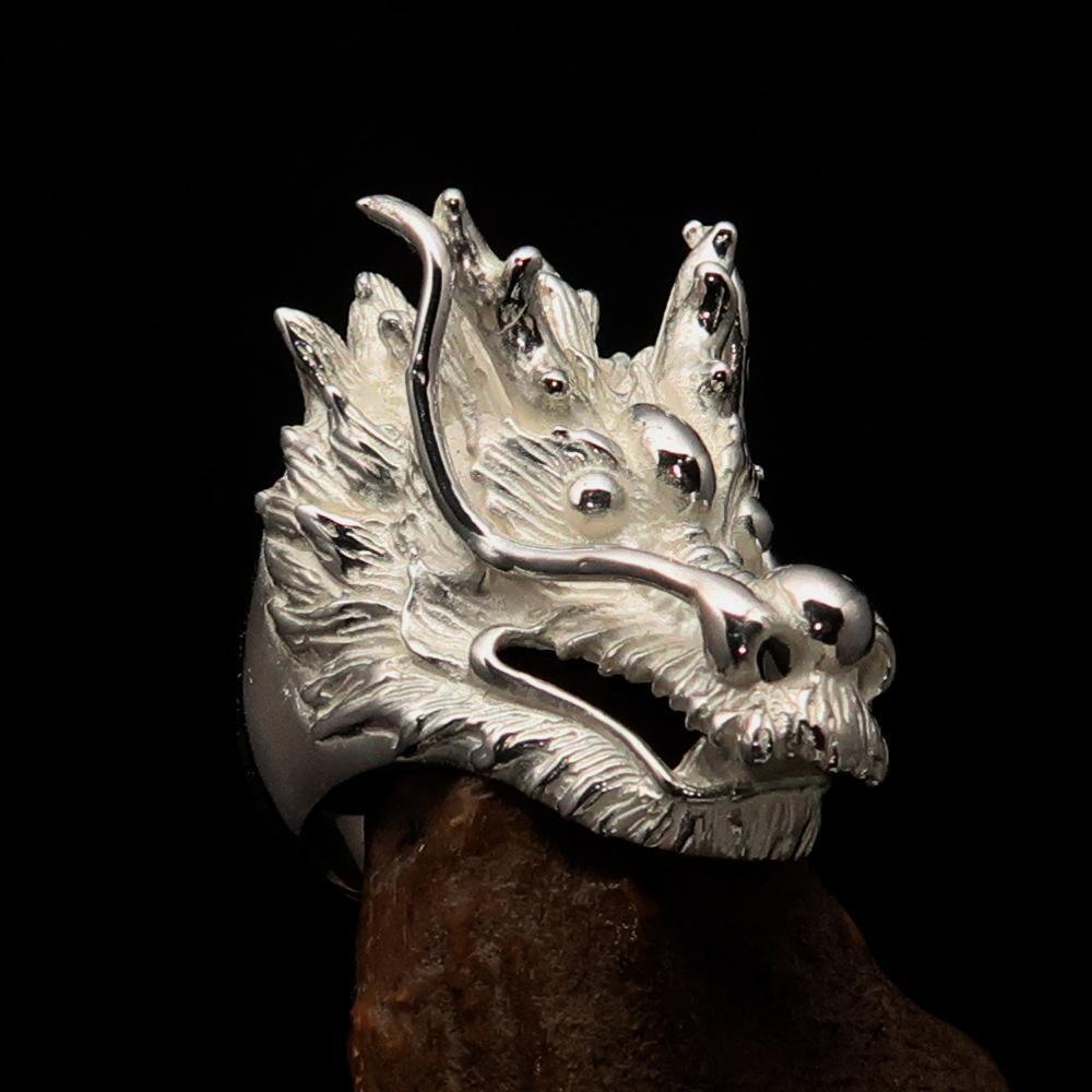 Excellent crafted shiny Men's Animal Ring Male Dragon - Sterling Silver - BikeRing4u