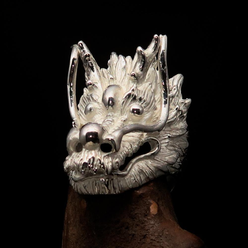 Excellent crafted shiny Men's Animal Ring Male Dragon - Sterling Silver - BikeRing4u