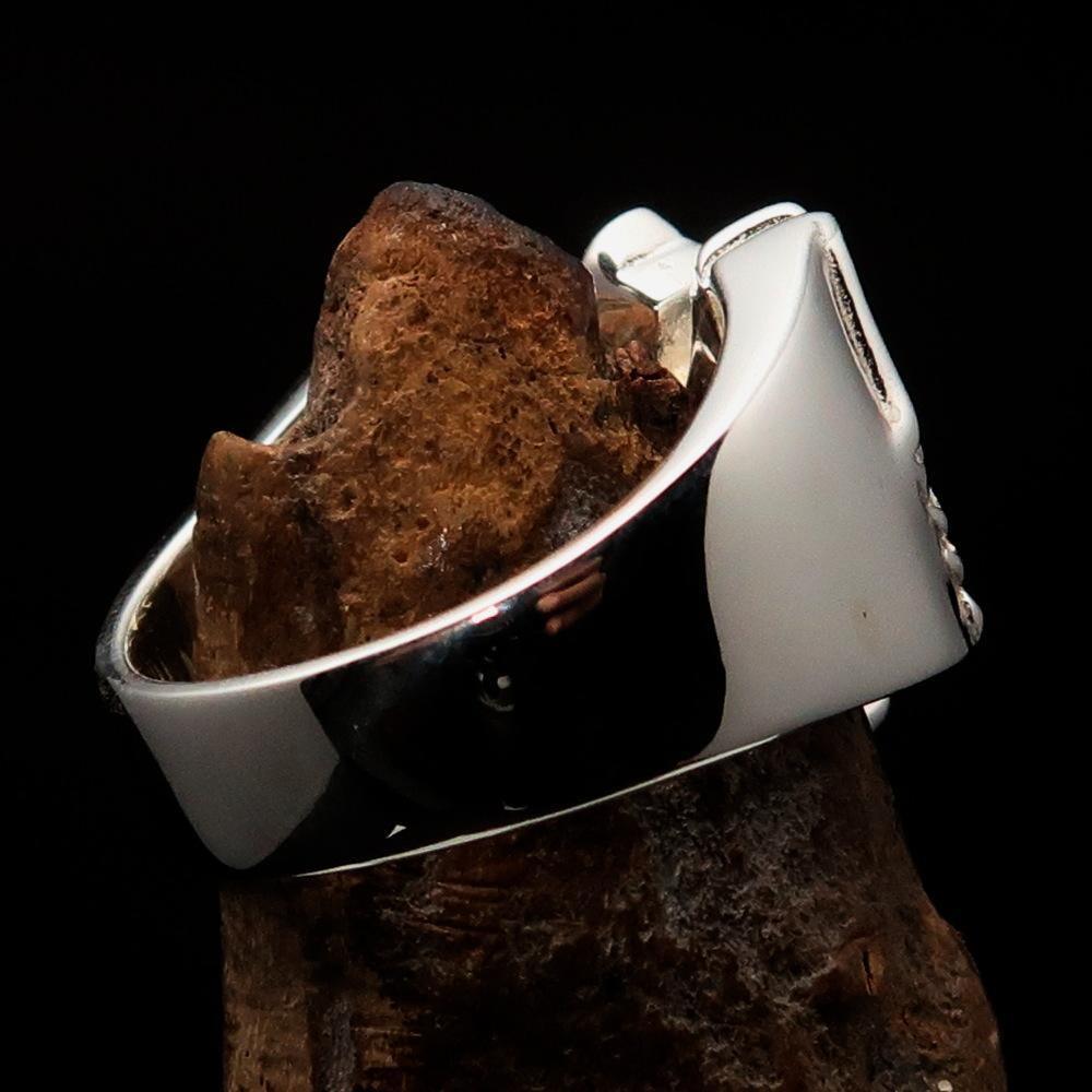Excellent crafted two tone Men's flying winged Cross Ring - Sterling Silver - BikeRing4u