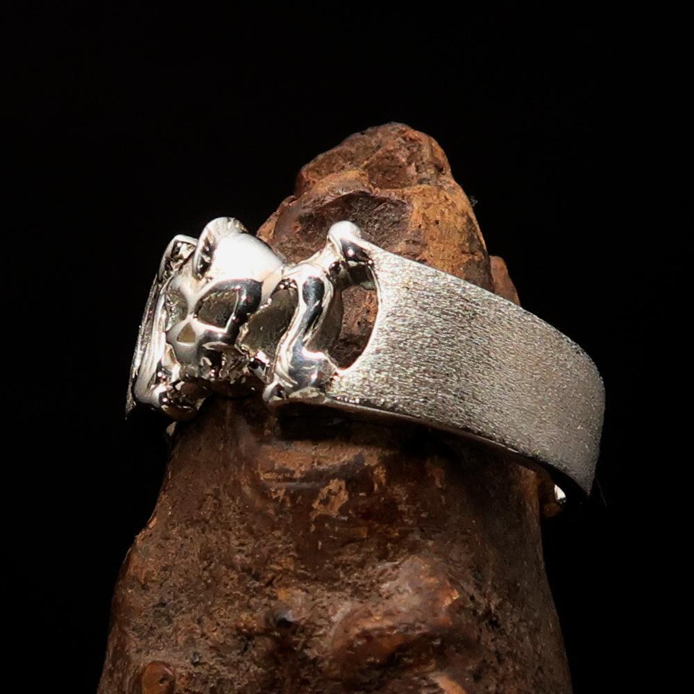 Excellent crafted Pony Tail Girly Skull Ring - matte Sterling Silver - BikeRing4u