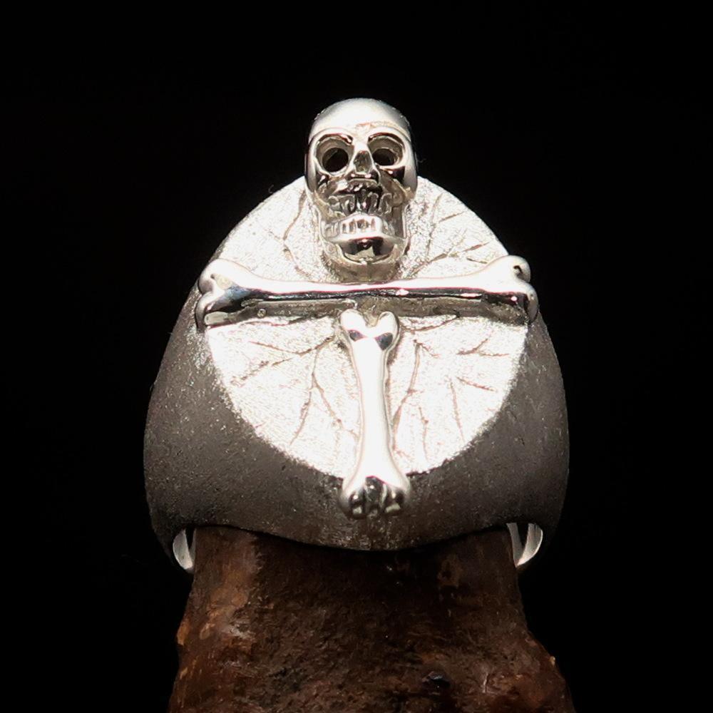 Excellent crafted Men's Ring Bone Cross R.I.P Skull matte finish - Sterling Silver - BikeRing4u