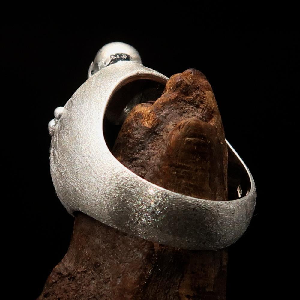 Excellent crafted Men's Ring Bone Cross R.I.P Skull matte finish - Sterling Silver - BikeRing4u