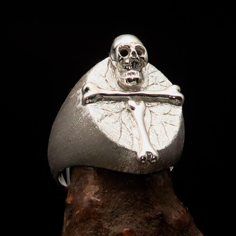 Excellent crafted Men's Ring Bone Cross R.I.P Skull matte finish - Sterling Silver - BikeRing4u