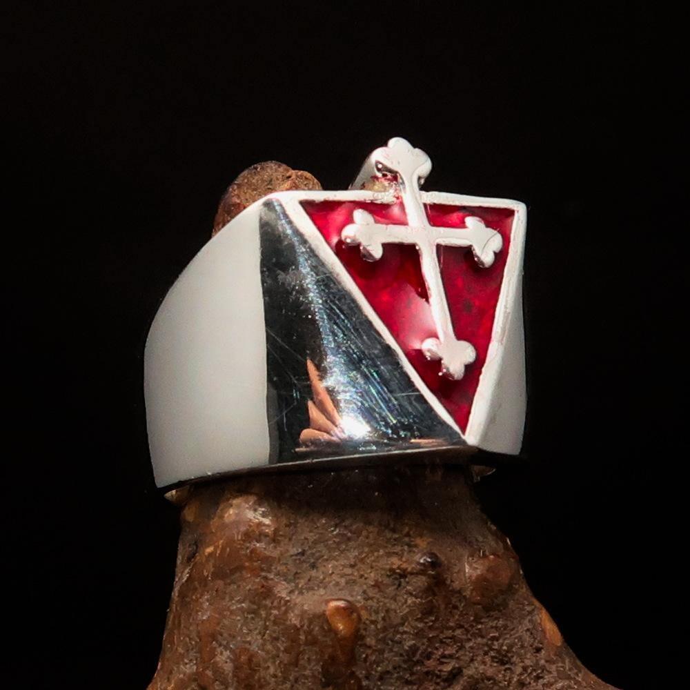 Excellent crafted Men's red Coptic Cross Ring - Sterling Silver - BikeRing4u