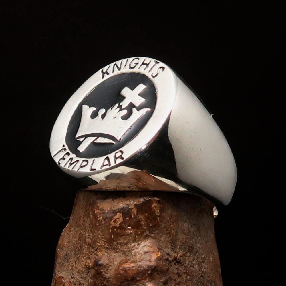 Excellent crafted Men's Black Knights Templar Ring - Sterling Silver - BikeRing4u