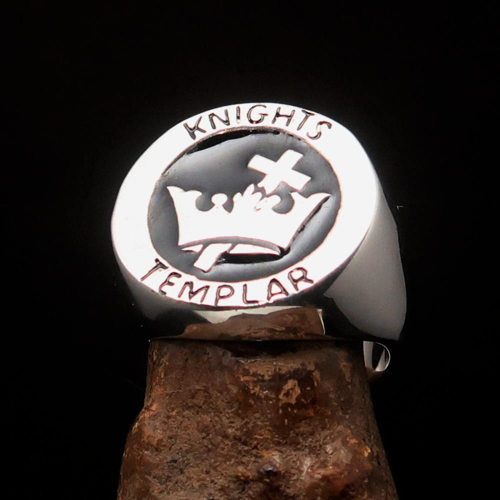 Excellent crafted Men's Black Knights Templar Ring - Sterling Silver - BikeRing4u