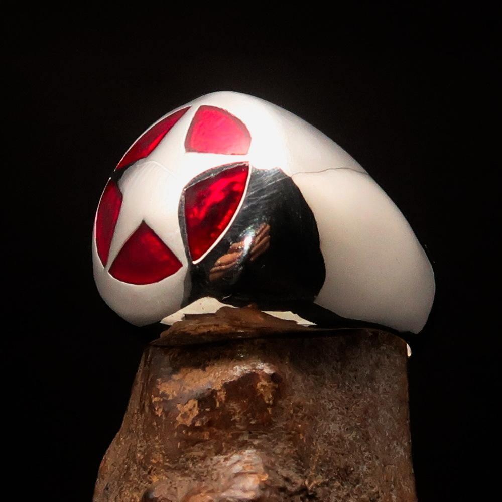 Excellent crafted Men's US Marshall Ring red Star - Sterling Silver - BikeRing4u