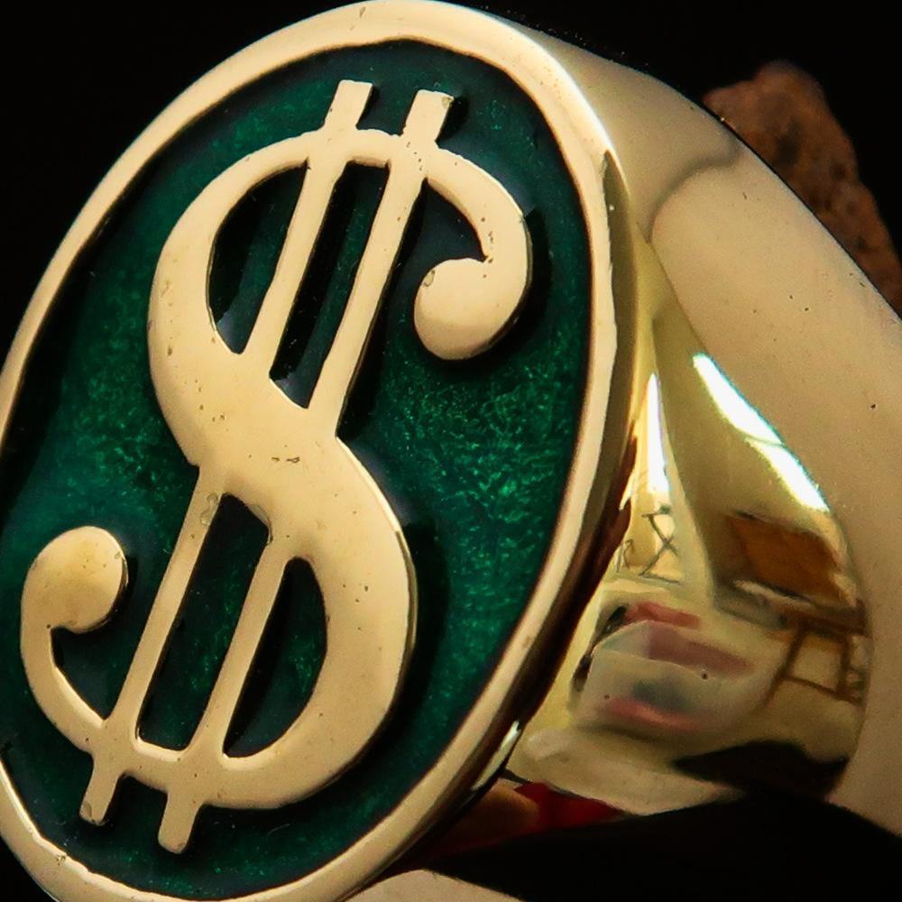 Excellent crafted Men's Currency Ring US Dollar Symbol Green - Solid Brass - BikeRing4u