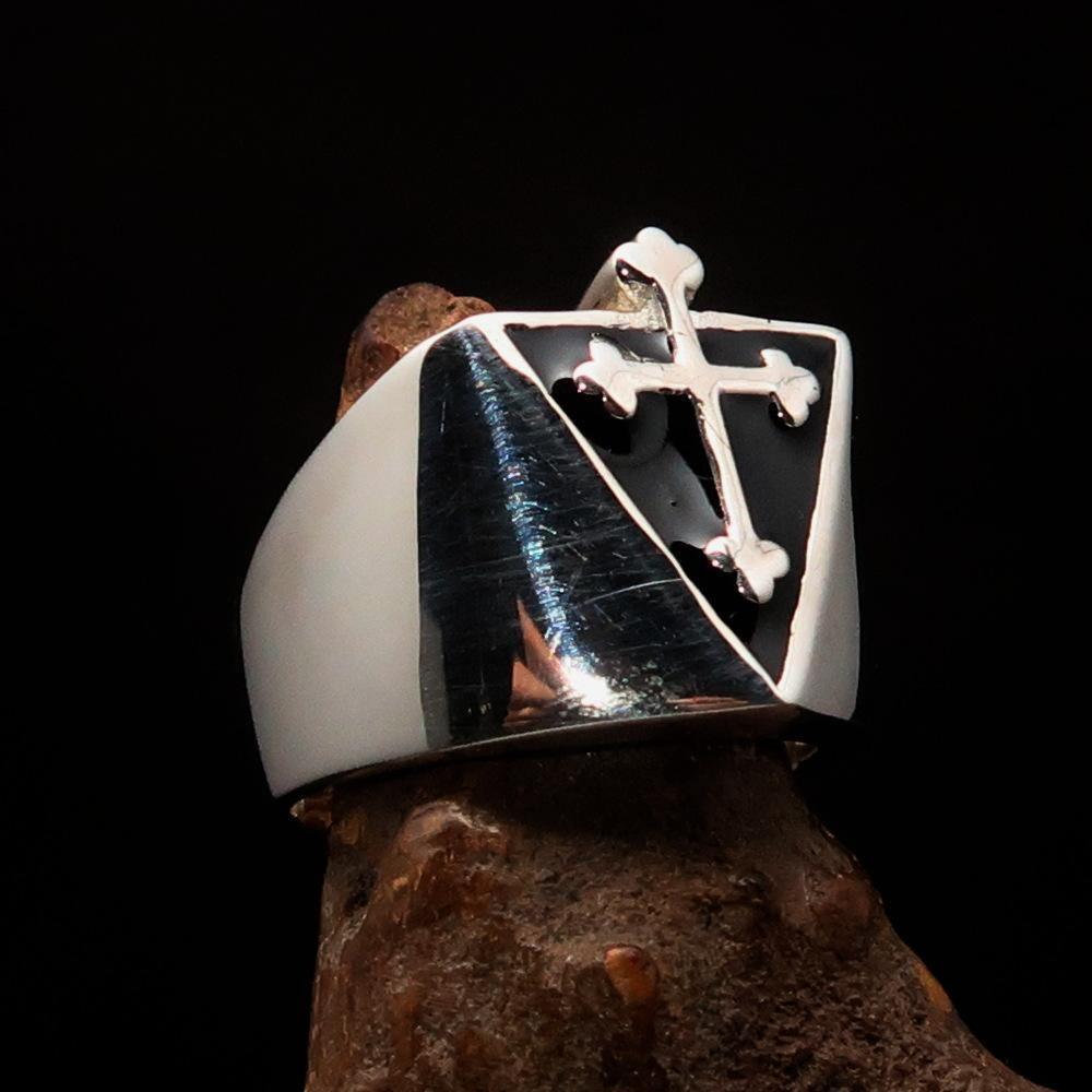 Excellent crafted Men's Black Coptic Cross Ring - Sterling Silver - BikeRing4u