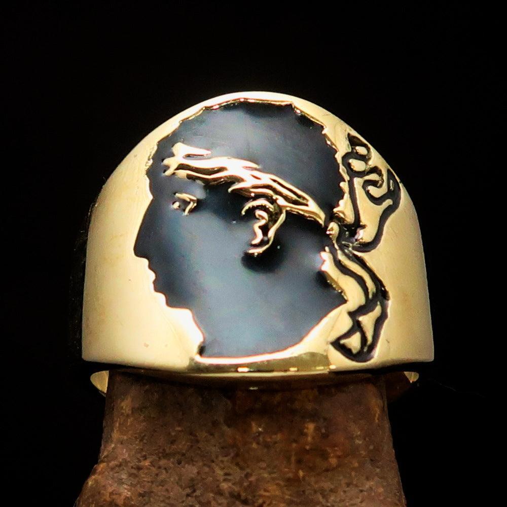 Excellent crafted Men's black National Flag Ring Corsica - solid Brass - BikeRing4u