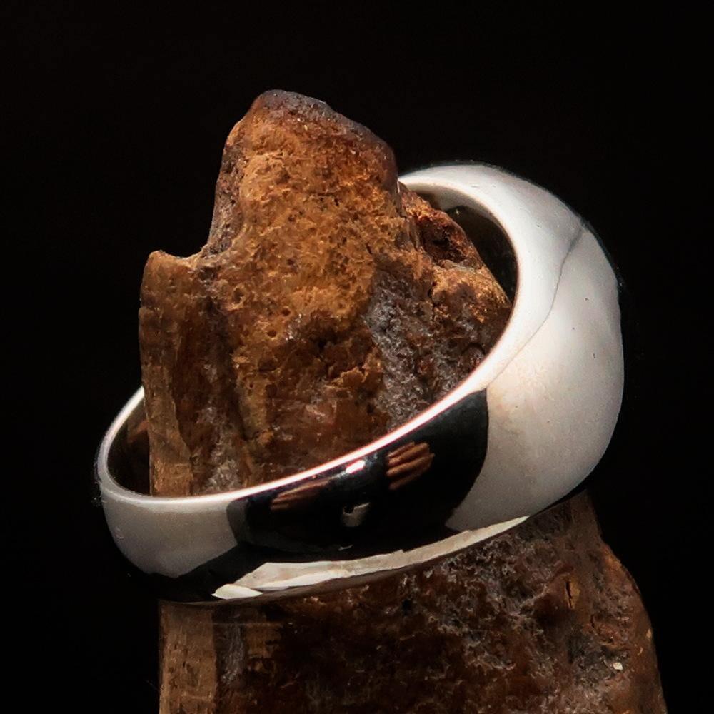 Excellent crafted domed Men's blue Hexagram Skull Ring - Sterling Silver - BikeRing4u