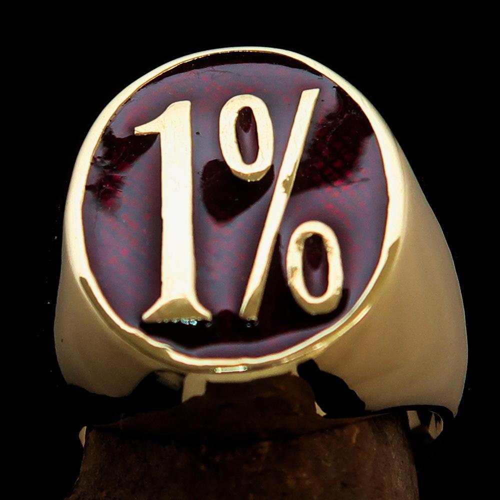 Nicely crafted Men's Outlaw Ring oval 1% Percent Symbol Red - BikeRing4u
