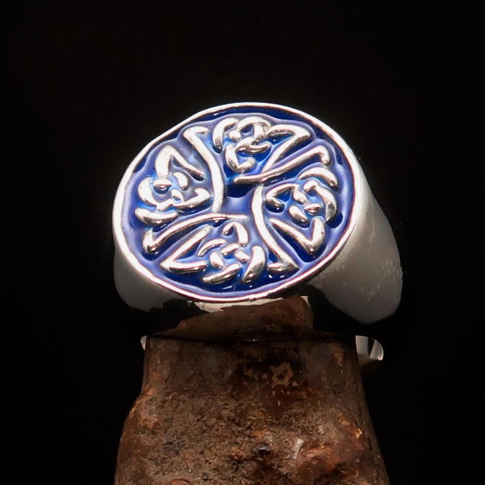 Perfectly crafted Men's Ring Celtic Birgit's Cross Blue - Sterling Silver - BikeRing4u