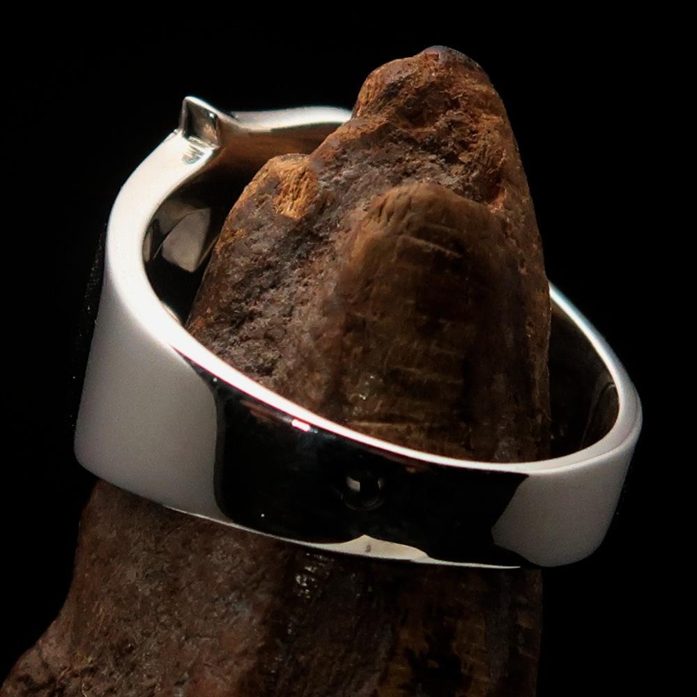 Mirror polished Men's Sterling Silver Initial Ring one bold Letter C - BikeRing4u