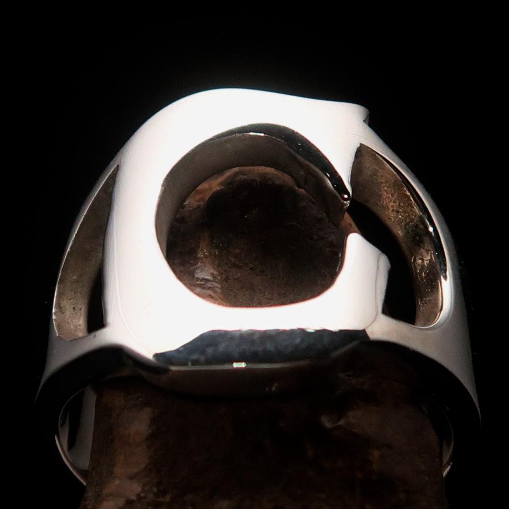 Mirror polished Men's Sterling Silver Initial Ring one bold Letter C - BikeRing4u
