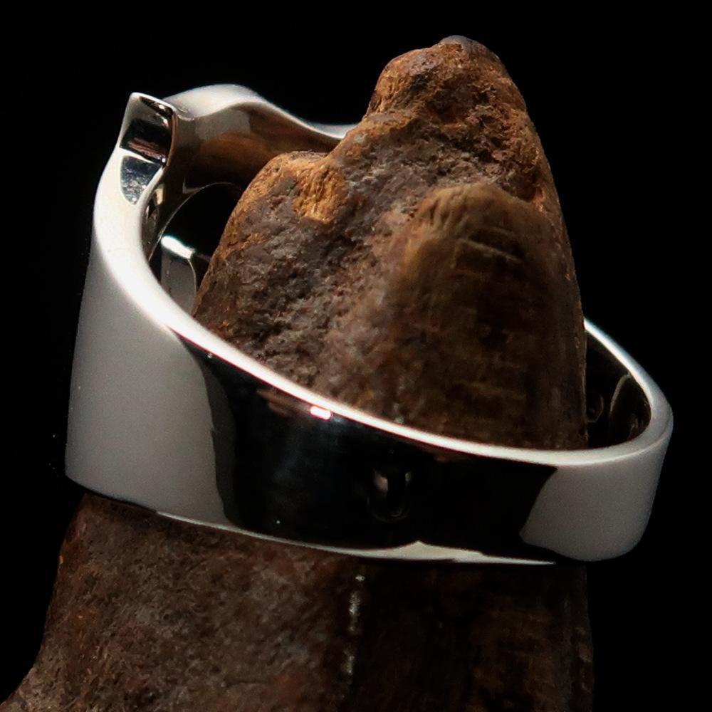Mirror polished Men's Sterling Silver Initial Ring one bold Letter F - BikeRing4u