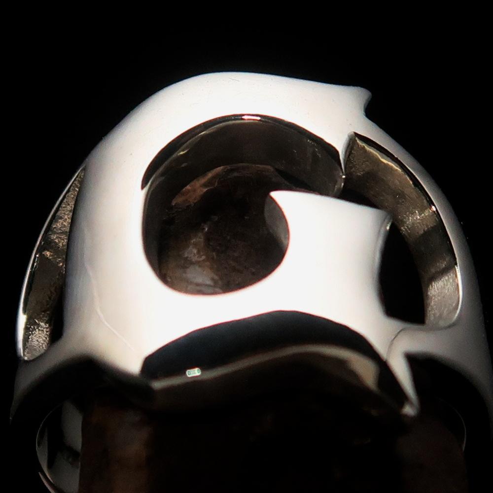 Mirror polished Men's Sterling Silver Initial Ring one bold Letter G - BikeRing4u