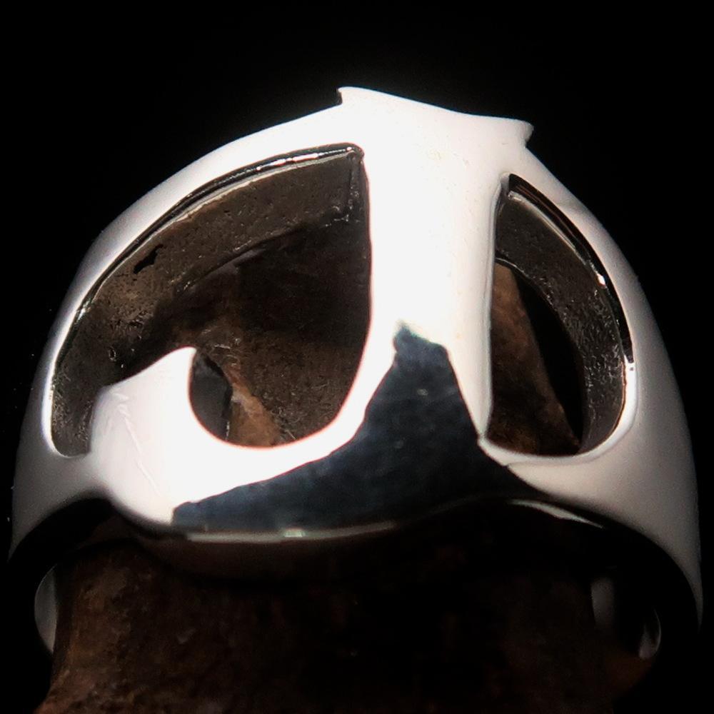 Mirror polished Men's Sterling Silver Initial Ring one bold Letter J - BikeRing4u