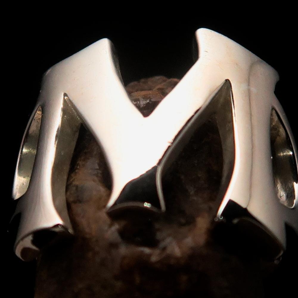 Mirror polished Men's Sterling Silver Initial Ring one bold Letter M - BikeRing4u